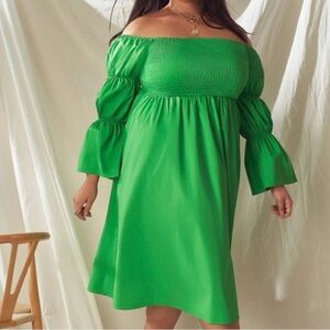 Eloquii Vibrant Green Off-Shoulder Midi Dress